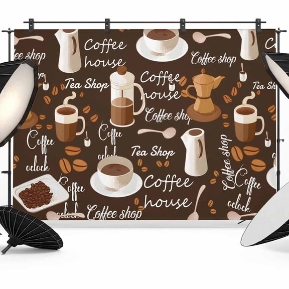 7x5ft Photo Backdrop, Coffee Soft Polyester Backdrop Curtains Photography Backdrops, Brown Retro Coffee Theme Beans Latte Tea Cup Brushed Background for Photoshoots Studio Video Portrait Parties