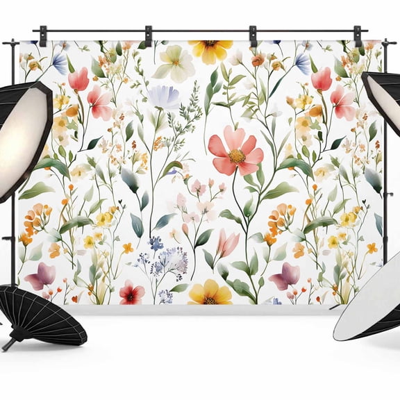 7x5ft Photo Backdrop, Colored Flower Soft Polyester Backdrop Curtains Photography Backdrops, Green Leaf Aesthetics Pastel Spring Plant Brushed Background for Photoshoots Studio Video Portrait Parties
