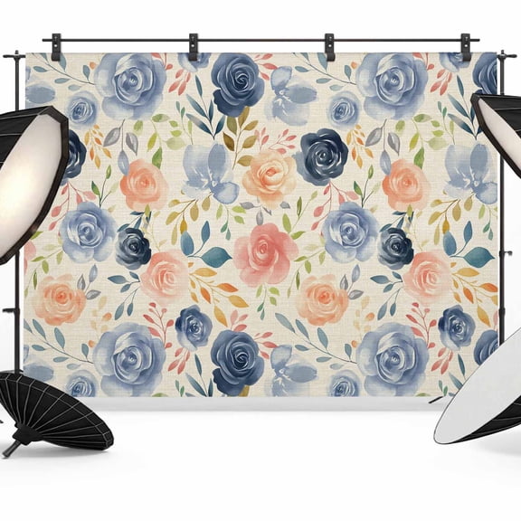 7x5ft Photo Backdrop, Colorful Flowers Soft Polyester Backdrop Curtains Photography Backdrops, Watercolor Retro Blue Pink Floral Brushed Background for Photoshoots Studio Video Portrait Parties