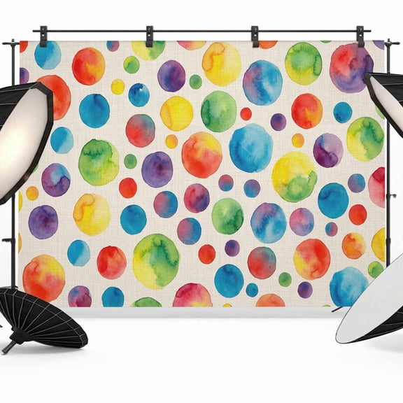 7x5ft Photo Backdrop, Colorful Polka Dot Soft Polyester Backdrop Curtains Photography Backdrops, Cartoon Watercolor Geometric on Linen Brushed Background for Photoshoots Studio Video Portrait Parties