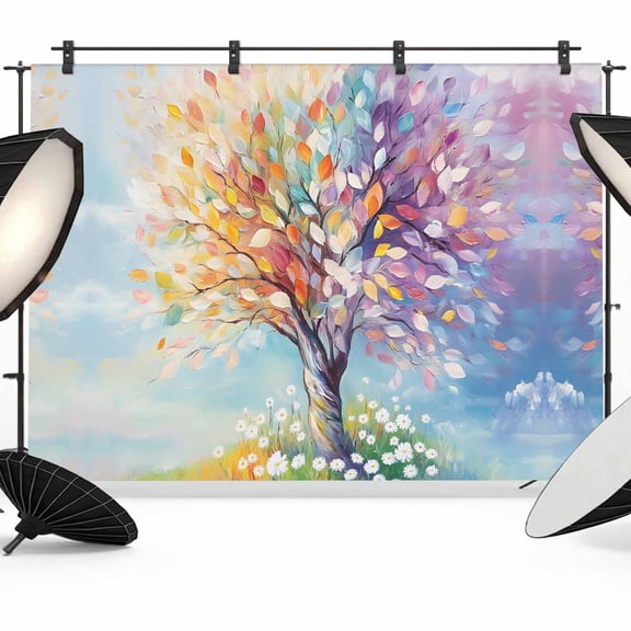 7x5ft Photo Backdrop, Colorful Tree Life Soft Polyester Backdrop Curtains Photography Backdrops, Spring Garden Abstract Wildflowers Brushed Background for Photoshoots Studio Video Portrait Parties