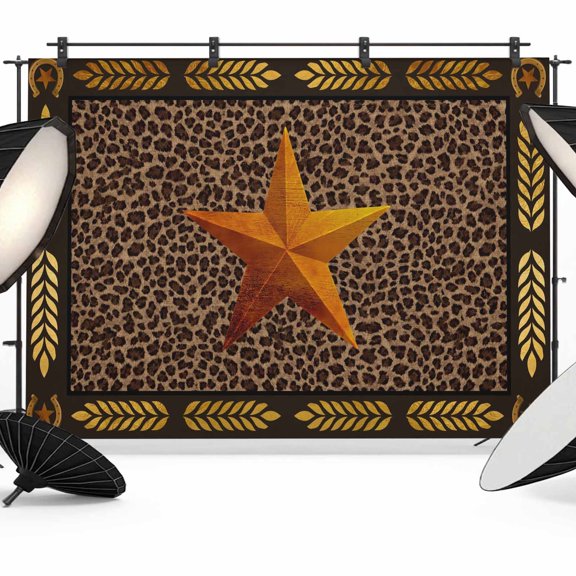 7x5ft Photo Backdrop, Country Star Retro Soft Polyester Backdrop Curtains Photography Backdrops, Dark Brown Leopard Print Wheat Ear Border Brushed Background for Photoshoots Studio Video Portrait