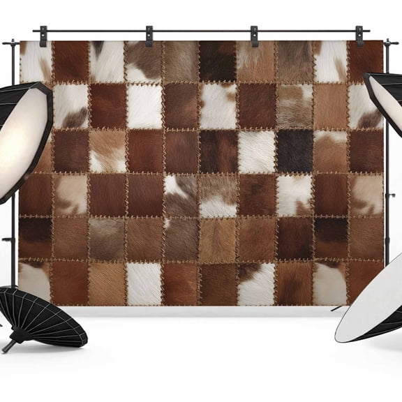 7x5ft Photo Backdrop, Cow Fur Print Soft Polyester Backdrop Curtains Photography Backdrops, Farmhouse Patchwork Western Cowhide Brown Brushed Background for Photoshoots Studio Video Portrait Parties