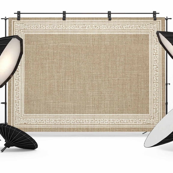 7x5ft Photo Backdrop, Cream Greek Key Soft Polyester Backdrop Curtains Photography Backdrops, Geometric Greece Ancient Rustic Brushed Background for Photoshoots Studio Video Portrait Parties