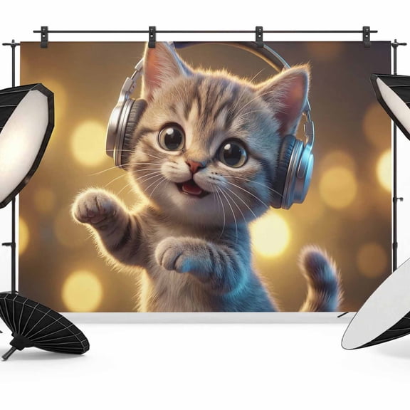 7x5ft Photo Backdrop, Cute Cat Soft Polyester Backdrop Curtains Photography Backdrops, Funny Abstract Animals Print Brushed Background for Photoshoots Studio Video Portrait Parties