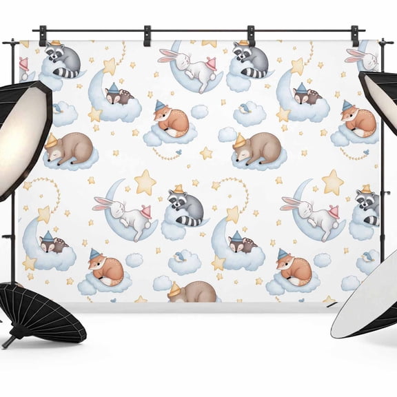 7x5ft Photo Backdrop, Cute Fox Soft Polyester Backdrop Curtains Photography Backdrops, Funny Animals Watercolor Star Bunny Brushed Background for Photoshoots Studio Video Portrait Parties