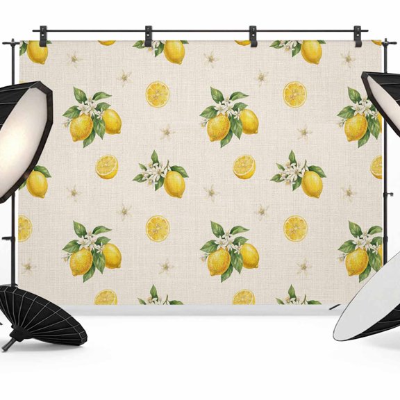 7x5ft Photo Backdrop, Cute Lemon Summer Soft Polyester Backdrop Curtains Photography Backdrops, Farmhouse Floral Retro Linen Texture Brushed Background for Photoshoots Studio Video Portrait Parties