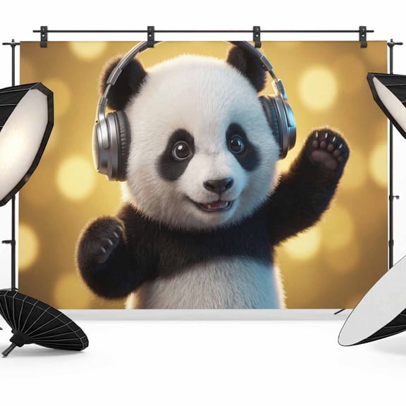 7x5ft Photo Backdrop, Cute Panda Soft Polyester Backdrop Curtains Photography Backdrops, Funny Abstract Animals Print Brushed Background for Photoshoots Studio Video Portrait Parties