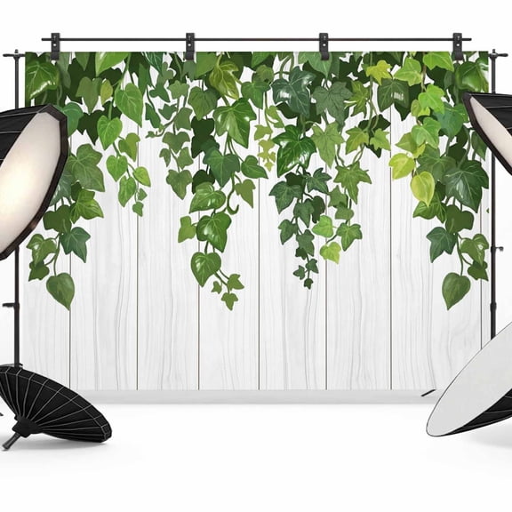 7x5ft Photo Backdrop, Dark Green Leaf Soft Polyester Backdrop Curtains Photography Backdrops, Spring Watercolor Plant Wooden Grain Brushed Background for Photoshoots Studio Video Portrait Parties