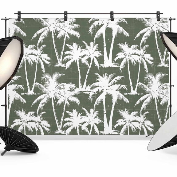 7x5ft Photo Backdrop, Dark Green Palm Tree Summer Soft Polyester Backdrop Curtains Photography Backdrops, Beach Tropical Botanical Brushed Background for Photoshoots Studio Video Portrait Parties
