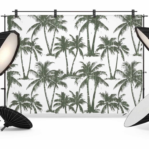 7x5ft Photo Backdrop, Dark Sage Green Palm Tree Soft Polyester Backdrop Curtains Photography Backdrops, Summer Tropical Tree Coastal Beach Brushed Background for Photoshoots Studio Video Portrait