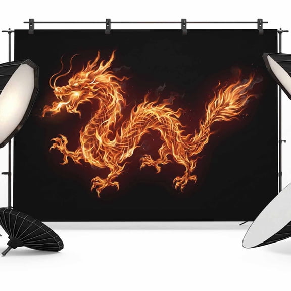 7x5ft Photo Backdrop, Dragon Flames Soft Polyester Backdrop Curtains Photography Backdrops, Orange Dragons Abstract Modern Art Brushed Background for Photoshoots Studio Video Portrait Parties