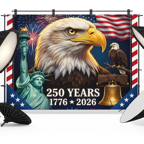 7x5ft Photo Backdrop, Eagle 4th of July Soft Polyester Backdrop Curtains Photography Backdrops, 250 Stars Independence Day Brushed Background for Photoshoots Studio Video Portrait Parties