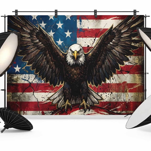 7x5ft Photo Backdrop, Eagle American Flag Soft Polyester Backdrop Curtains Photography Backdrops, Independence Day Retro USA Flag Brushed Background for Photoshoots Studio Video Portrait Parties