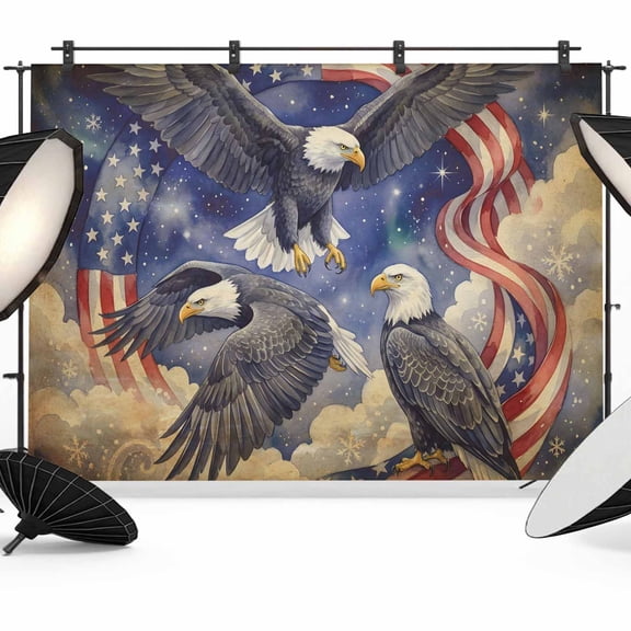 7x5ft Photo Backdrop, Eagle American Flag Soft Polyester Backdrop Curtains Photography Backdrops, Independence Day Star Clouds Retro Brushed Background for Photoshoots Studio Video Portrait Parties