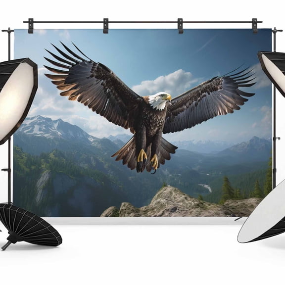 7x5ft Photo Backdrop, Eagle Soft Polyester Backdrop Curtains Photography Backdrops, Forest Mountains Range Sky Animal Natural Landscape Brushed Background for Photoshoots Studio Portrait Parties