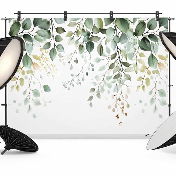 7x5ft Photo Backdrop, Eucalyptus Leaf Soft Polyester Backdrop Curtains Photography Backdrops, Weeping Green Botanical Summer Brushed Background for Photoshoots Studio Video Portrait Parties