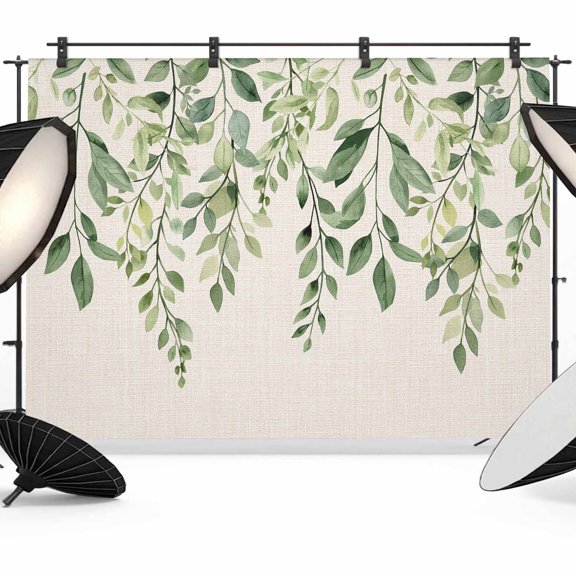 7x5ft Photo Backdrop, Eucalyptus Leaves Soft Polyester Backdrop Curtains Photography Backdrops, Sage Green Spring Botanical Rustic Brushed Background for Photoshoots Studio Video Portrait Parties