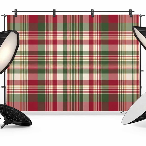 7x5ft Photo Backdrop, Fall Buffalo Plaid Soft Polyester Backdrop Curtains Photography Backdrops, Vintage Red Green Check Farmhouse Brushed Background for Photoshoots Studio Video Portrait Parties