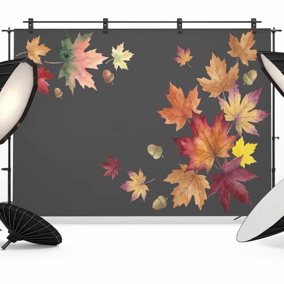 7x5ft Photo Backdrop, Fall Maple Soft Polyester Backdrop Curtains Photography Backdrops, Watercolor Autumn Orange Red Leaves Dark Grey Brushed Background for Photoshoots Studio Video Portrait Parties