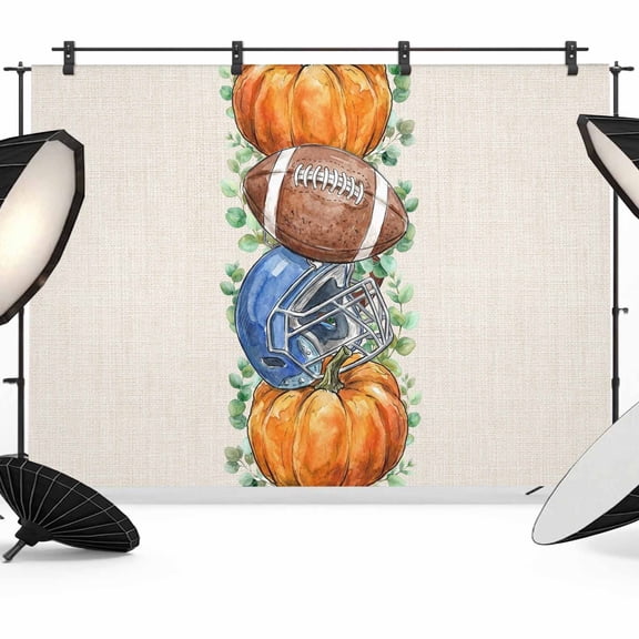 7x5ft Photo Backdrop, Fall Pumpkins Soft Polyester Backdrop Curtains Photography Backdrops, Autumn Football Baseball Eucalyptus Leaves Brushed Background for Photoshoots Studio Video Portrait Parties
