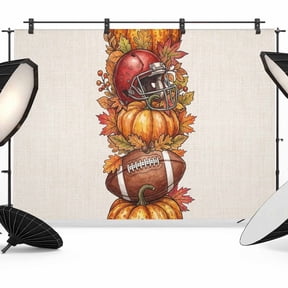 7x5ft Photo Backdrop, Fall Pumpkins Soft Polyester Backdrop Curtains Photography Backdrops, Football Baseball Autumn Orange Red Maple Leaves Brushed Background for Photoshoots Studio Video Portrait