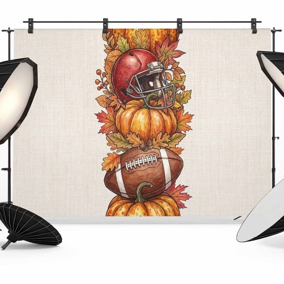 7x5ft Photo Backdrop, Fall Pumpkins Soft Polyester Backdrop Curtains Photography Backdrops, Football Baseball Autumn Orange Red Maple Leaves Brushed Background for Photoshoots Studio Video Portrait