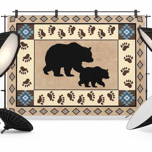 7x5ft Photo Backdrop, Farmhouse Bear Soft Polyester Backdrop Curtains Photography Backdrops, Country Vintage Animals Paw Print Brown Brushed Background for Photoshoots Studio Video Portrait Parties