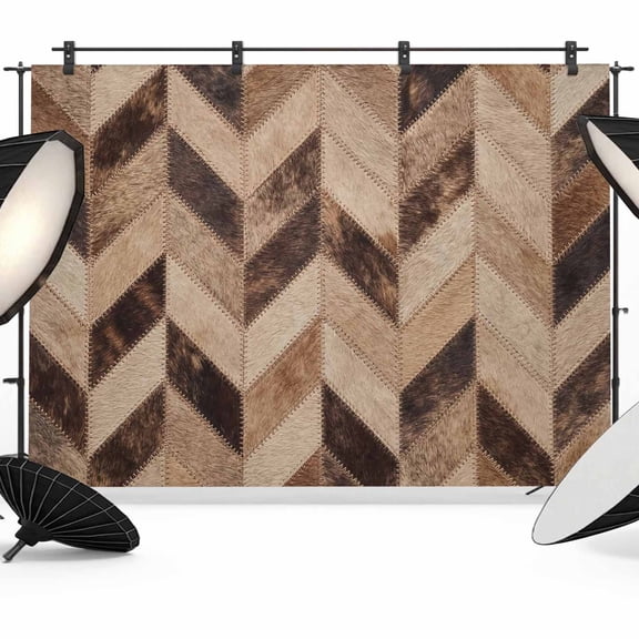 7x5ft Photo Backdrop, Farmhouse Geometric Soft Polyester Backdrop Curtains Photography Backdrops, Western Country Cow Fur Print Brown Brushed Background for Photoshoots Studio Video Portrait Parties