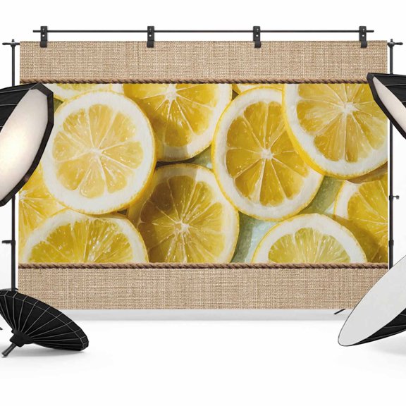 7x5ft Photo Backdrop, Farmhouse Lemons Soft Polyester Backdrop Curtains Photography Backdrops, Summer Country Yellow Fruits on Linen Brushed Background for Photoshoots Studio Video Portrait Parties