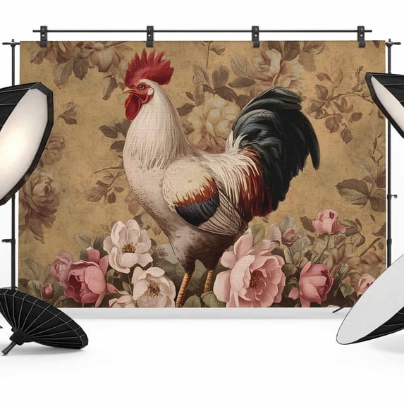 Pink Flower 7x5ft Photo Backdrop, Farmhouse Rooster Soft Polyester Backdrop ...