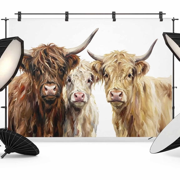 7x5ft Photo Backdrop, Farmhouse Yaks Soft Polyester Backdrop Curtains Photography Backdrops, Modern Oil Painting Animals Print Brushed Background for Photoshoots Studio Video Portrait Parties