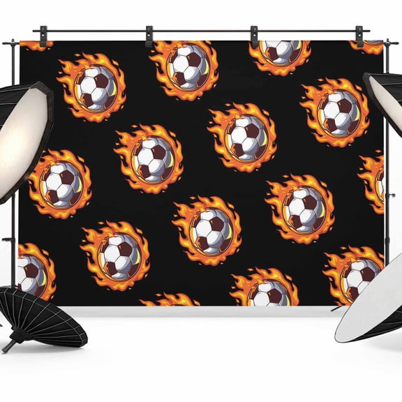 7x5ft Photo Backdrop, Fire Football Soft Polyester Backdrop Curtains Photography Backdrops, Soccer Sports Dark Flaming Black Brushed Background for Photoshoots Studio Video Portrait Parties