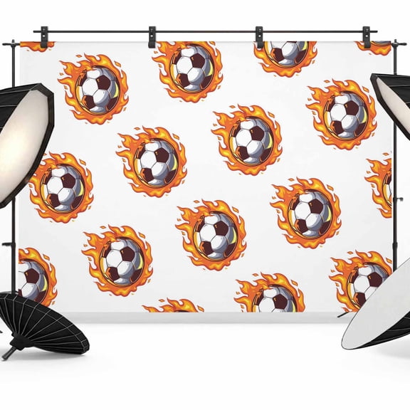 7x5ft Photo Backdrop, Fire Football Soft Polyester Backdrop Curtains Photography Backdrops, Soccer Sports Dark Flaming Brushed Background for Photoshoots Studio Video Portrait Parties