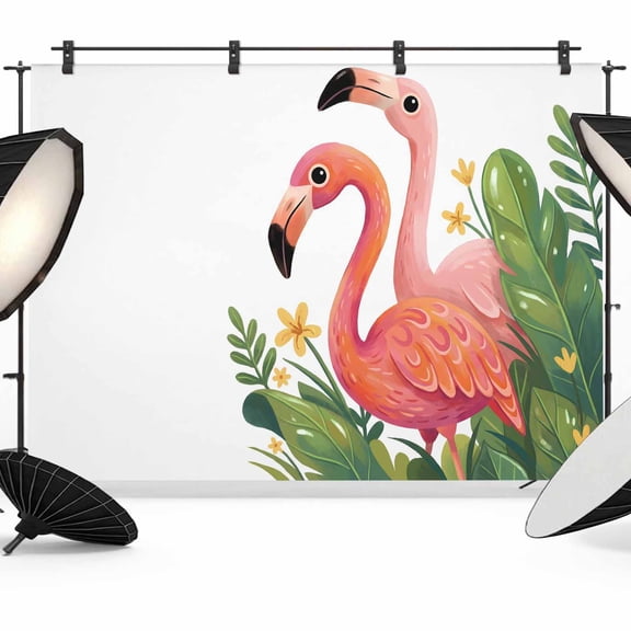 7x5ft Photo Backdrop, Flamingo Soft Polyester Backdrop Curtains Photography Backdrops, Summer Botanical Flowers Tropical Leaves Brushed Background for Photoshoots Studio Video Portrait Parties