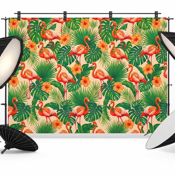 7x5ft Photo Backdrop, Flamingo Soft Polyester Backdrop Curtains Photography Backdrops, Summer Monstera Leaf Tropical Botanical Brushed Background for Photoshoots Studio Video Portrait Parties