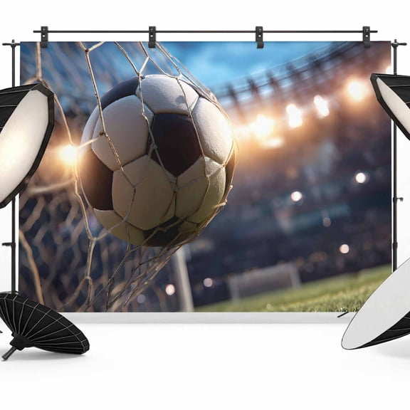7x5ft Photo Backdrop, Football Sports Soft Polyester Backdrop Curtains Photography Backdrops, Football Field Goal Net Soccer Brushed Background for Photoshoots Studio Video Portrait Parties