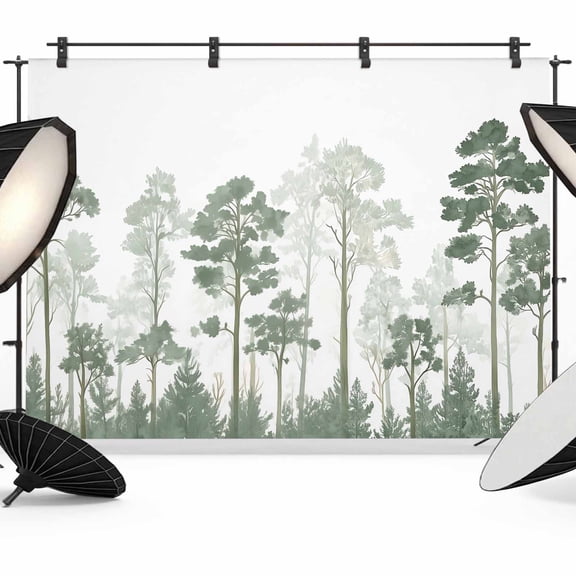 7x5ft Photo Backdrop, Forest Nature Tree Soft Polyester Backdrop Curtains Photography Backdrops, Wild Plant Botanical Green White Brushed Background for Photoshoots Studio Video Portrait Parties