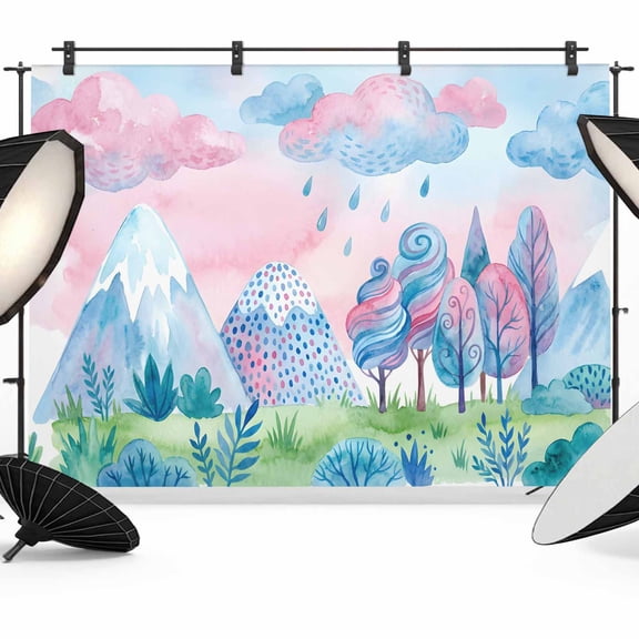 7x5ft Photo Backdrop, Forest Simple Line-drawing Soft Polyester Backdrop Curtains Photography Backdrops, Rainy Colorful Tree Grass Brushed Background for Photoshoots Studio Video Portrait Parties