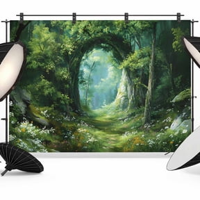 7x5ft Photo Backdrop, Forest Soft Polyester Backdrop Curtains Photography Backdrops, Nature Green Tree Spring Scenic Woodland Brushed Background for Photoshoots Studio Video Portrait Parties