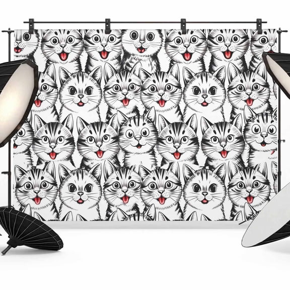 7x5ft Photo Backdrop, Funny Cat Soft Polyester Backdrop Curtains Photography Backdrops, Abstract Cartoon Cute Animals Printed Brushed Background for Photoshoots Studio Video Portrait Parties