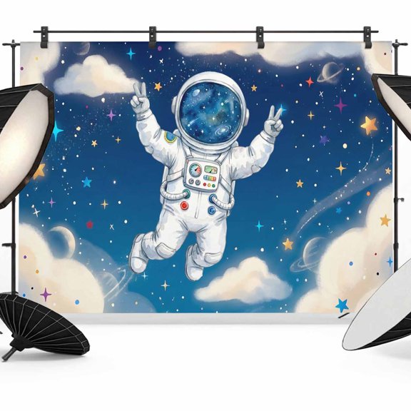 7x5ft Photo Backdrop, Galaxy Astraunt Soft Polyester Backdrop Curtains Photography Backdrops, Funny Universe Starry Sky Cartoon Brushed Background for Photoshoots Studio Video Portrait Parties