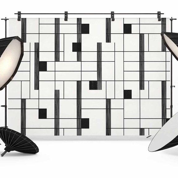 7x5ft Photo Backdrop, Geometric Stripes Soft Polyester Backdrop Curtains Photography Backdrops, Abstract Black Lines Color Block Modern Brushed Background for Photoshoots Studio Video Portrait Party