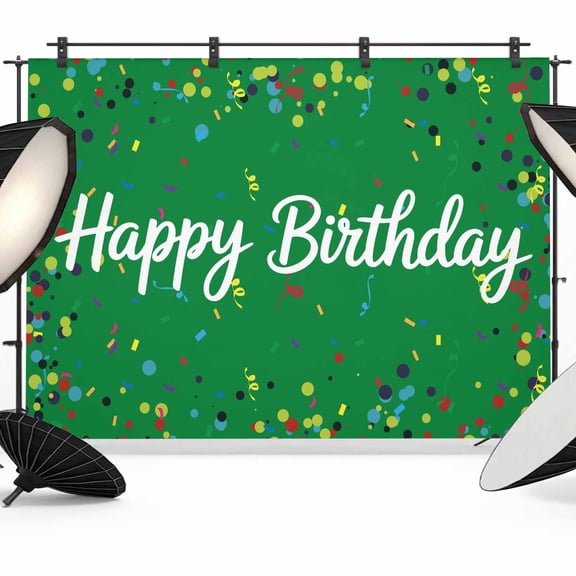 7x5ft Photo Backdrop, Grass Green Birthday Soft Polyester Backdrop Curtains Photography Backdrops, Colorful Confetti Ribbons Polka Dots Classroom Brushed Background for Photoshoots Studio Portrait