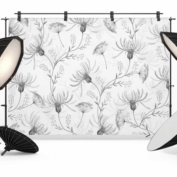 7x5ft Photo Backdrop, Gray Flowers Soft Polyester Backdrop Curtains Photography Backdrops, Abstract Floral Plants Pastoral Rustic Brushed Background for Photoshoots Studio Video Portrait Parties