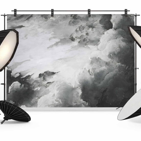 7x5ft Photo Backdrop, Gray Ombre Clouds Soft Polyester Backdrop Curtains Photography Backdrops, Modern Abstract Art Gradient Cloud Brushed Background for Photoshoots Studio Video Portrait Parties