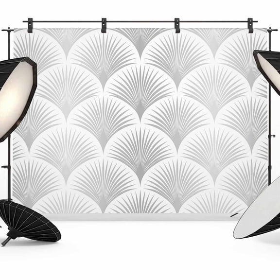 7x5ft Photo Backdrop, Gray Scalloped Scales Soft Polyester Backdrop Curtains Photography Backdrops, Mid-Century Modern Geometric Brushed Background for Photoshoots Studio Video Portrait Parties