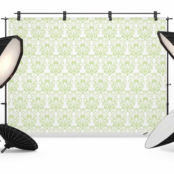 7x5ft Photo Backdrop, Green Baroque Soft Polyester Backdrop Curtains Photography Backdrops, Abstract Art Floral Pattern Brushed Background for Photoshoots Studio Video Portrait Parties