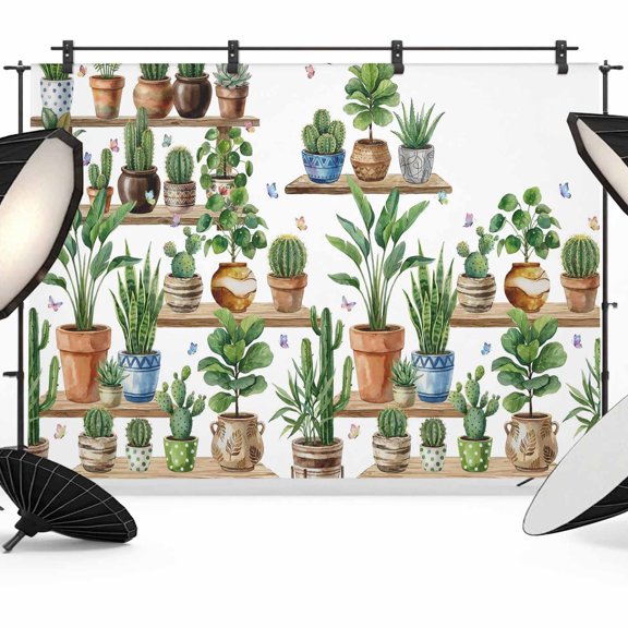 7x5ft Photo Backdrop, Green Cactus Soft Polyester Backdrop Curtains Photography Backdrops, Summer Watercolor Botanical Leaf Plant Brushed Background for Photoshoots Studio Video Portrait Parties