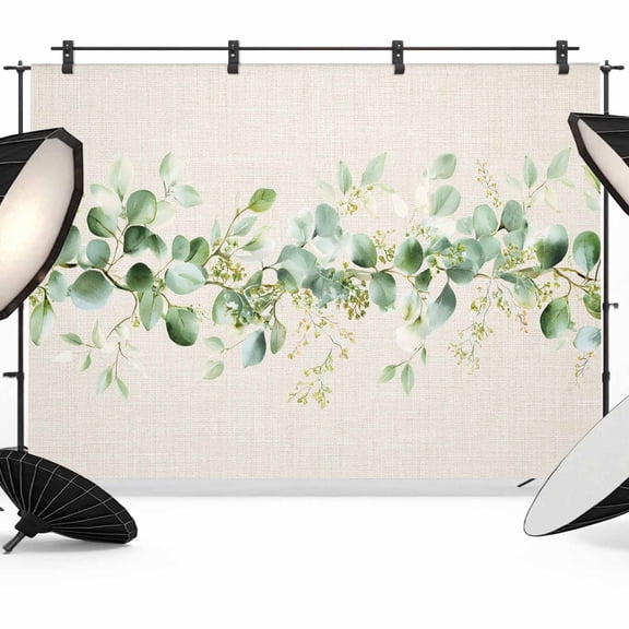 7x5ft Photo Backdrop, Green Eucalyptus Leaves Soft Polyester Backdrop Curtains Photography Backdrops, Vintage Art Farmhouse Rustic Brushed Background for Photoshoots Studio Video Portrait Parties